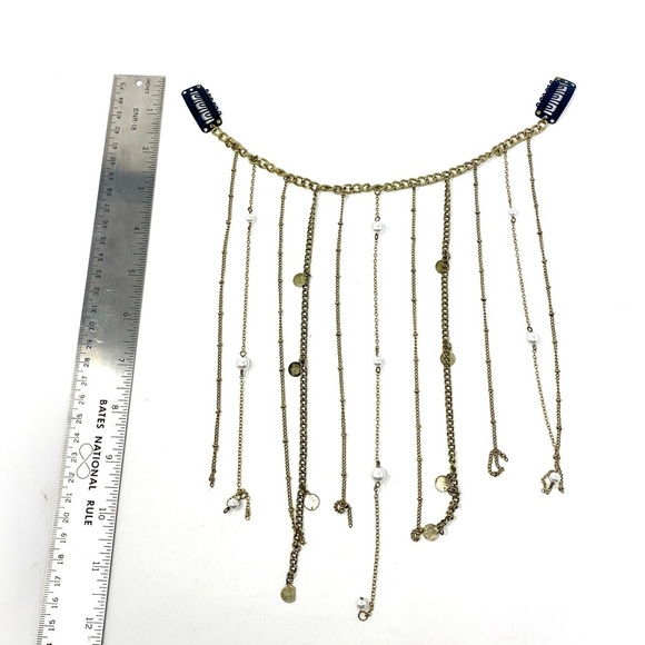 New Free People Rosario Chain Hair Piece Barrette Gold Pearls - Picture 8 of 8